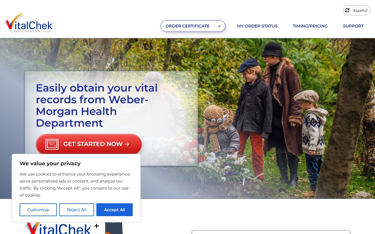 VitalChek Weber-Morgan Health Department for Ogden death index and death certificate ordering