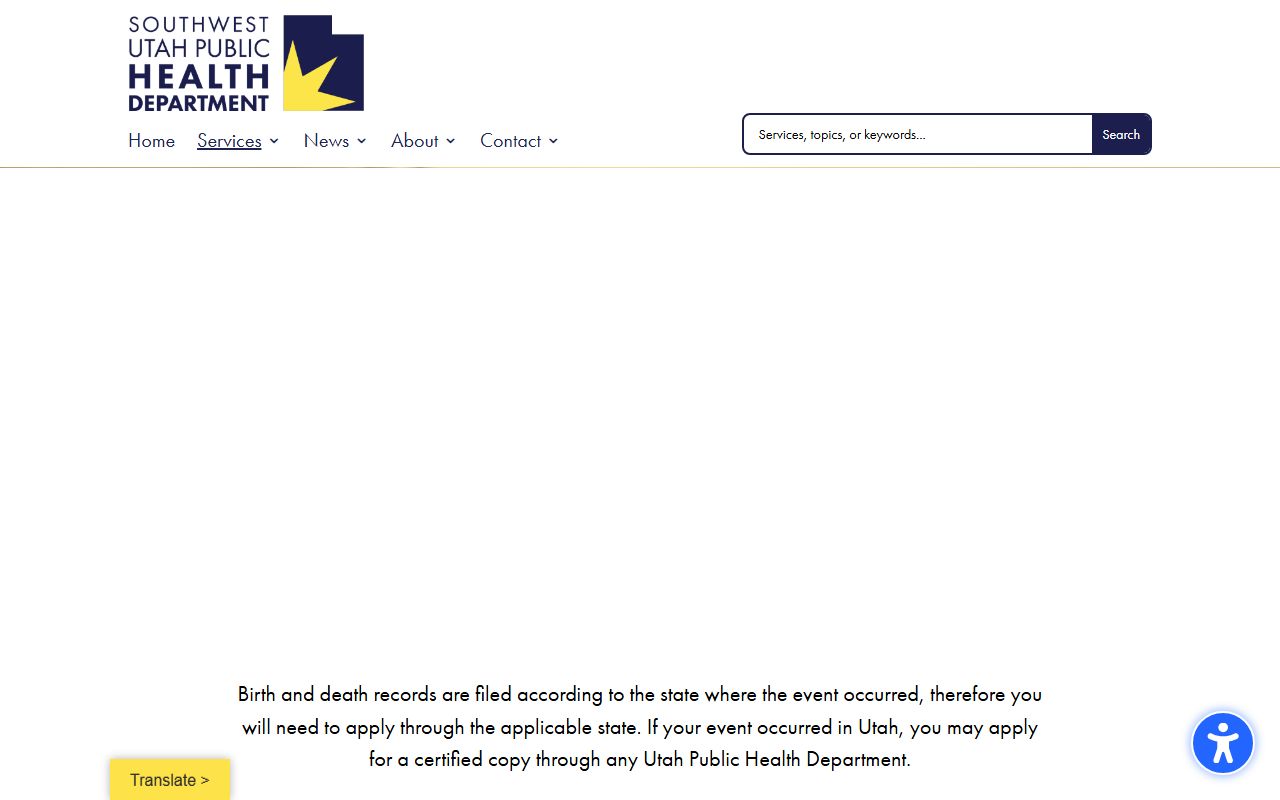 Southwest Utah Public Health Department for St. George death index and vital records