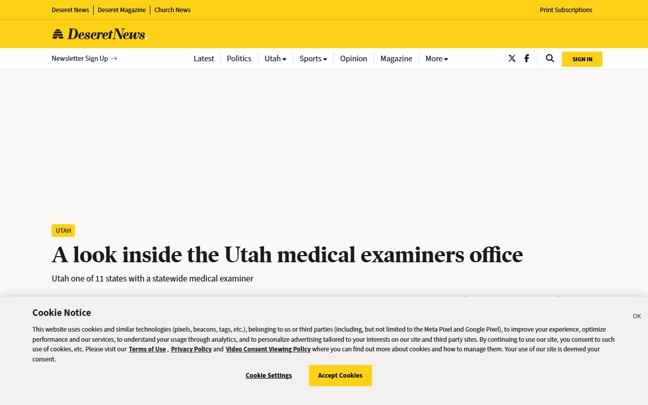 Deseret News article about Utah Medical Examiner office located in Taylorsville