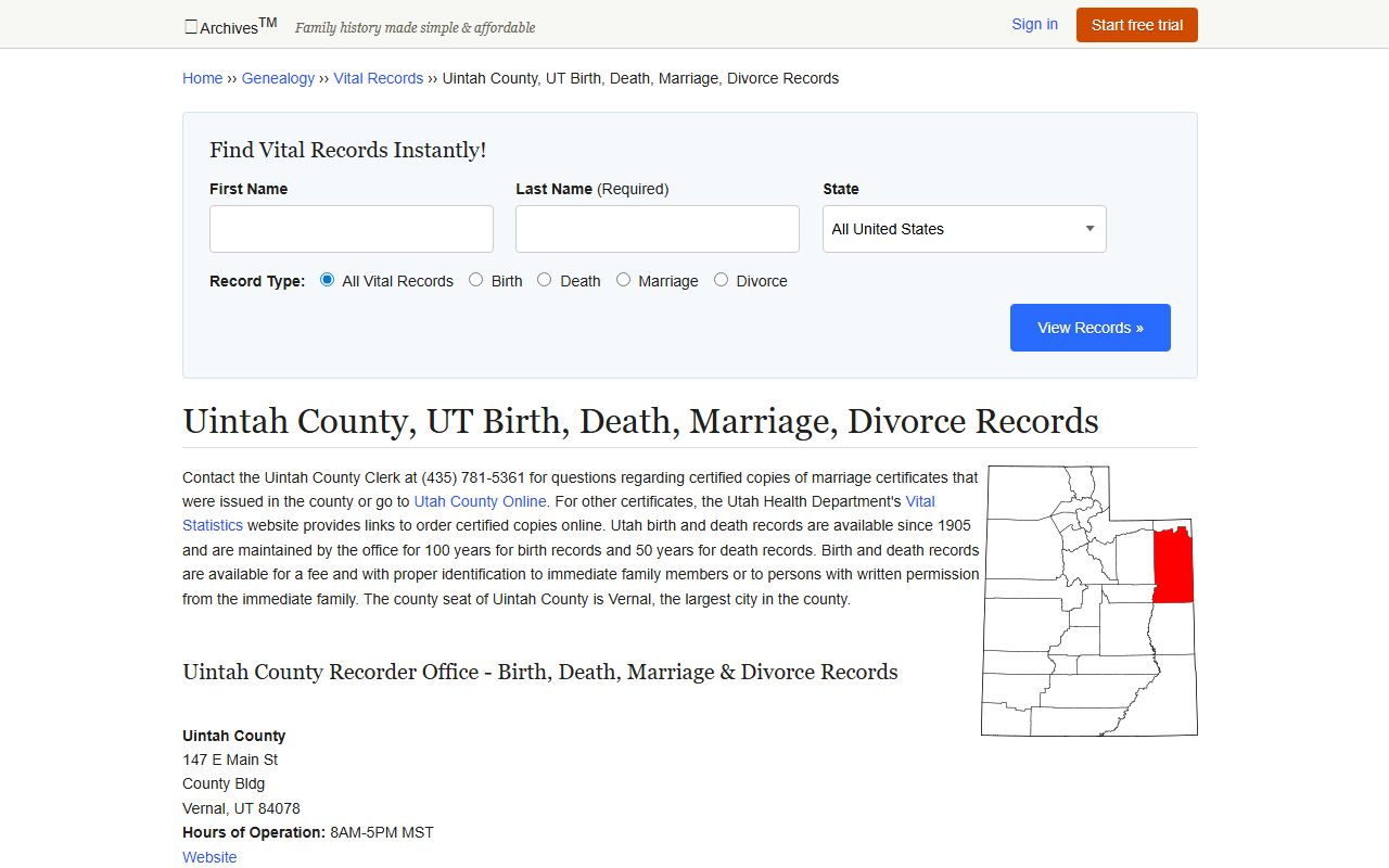 Archives.com Uintah County death index and vital records information