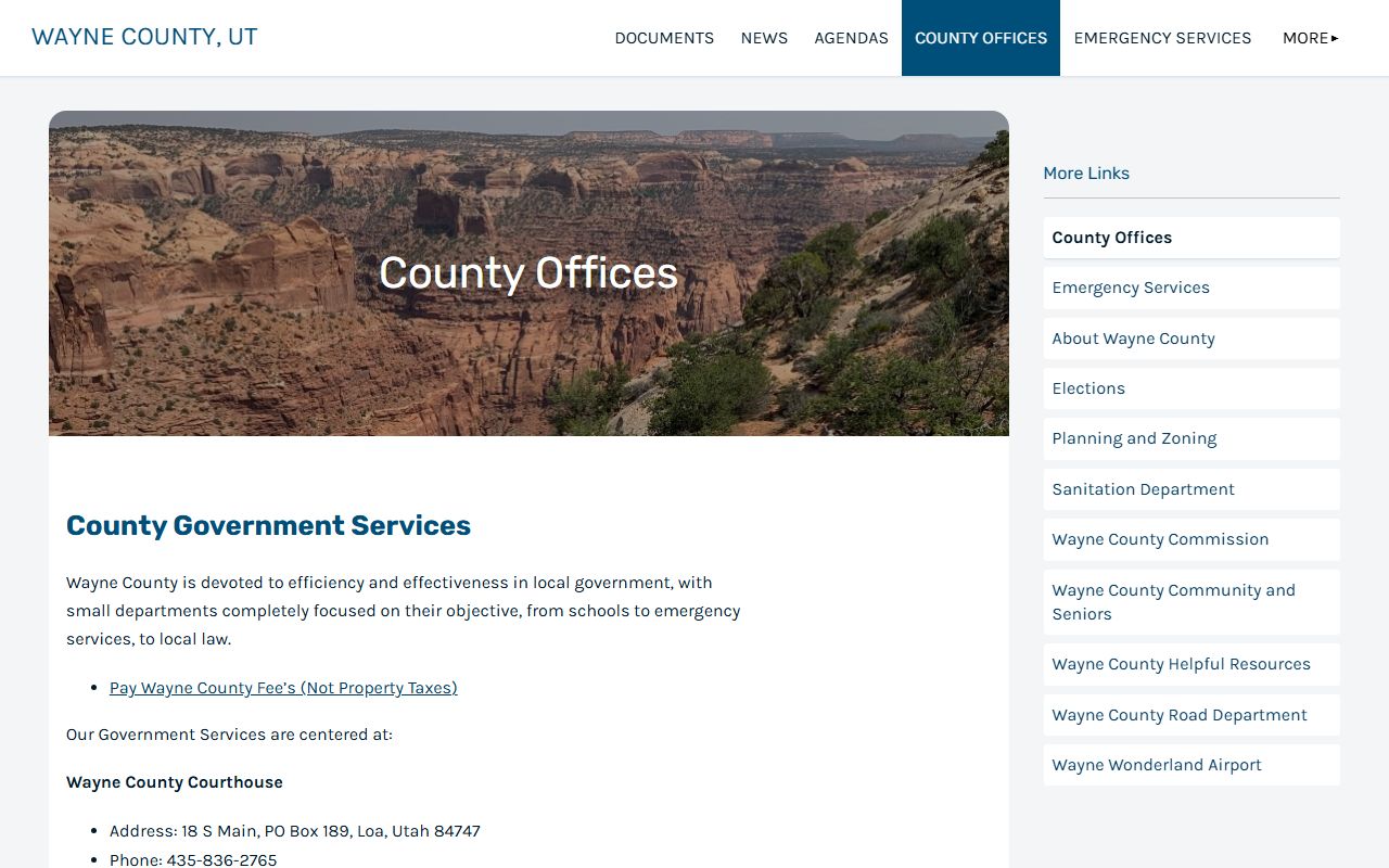 Wayne County Utah Government offices for death index and vital records