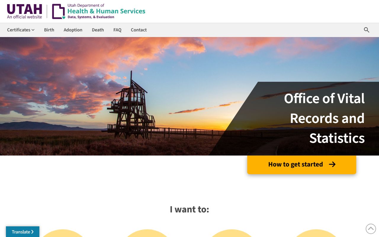 Utah Office of Vital Records and Statistics website for Utah death index records